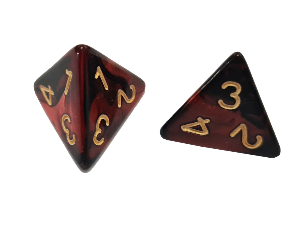 D4 - Acrylic Digit Red and Black 4 Sided Dice x2